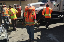 some of the grout removed from sewer main line