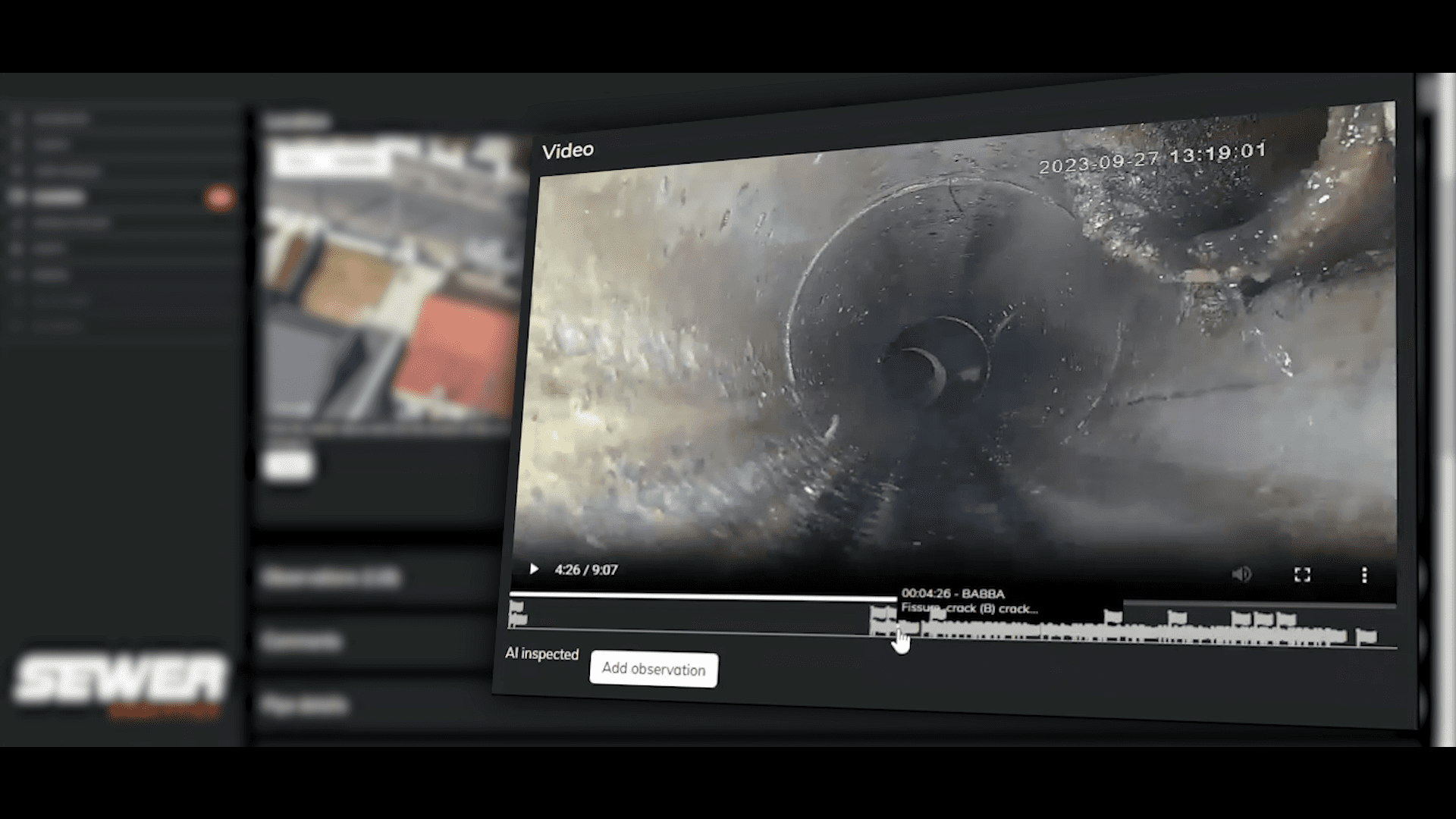 Sewer Analytics screenshot of an AI inspected cleaning video